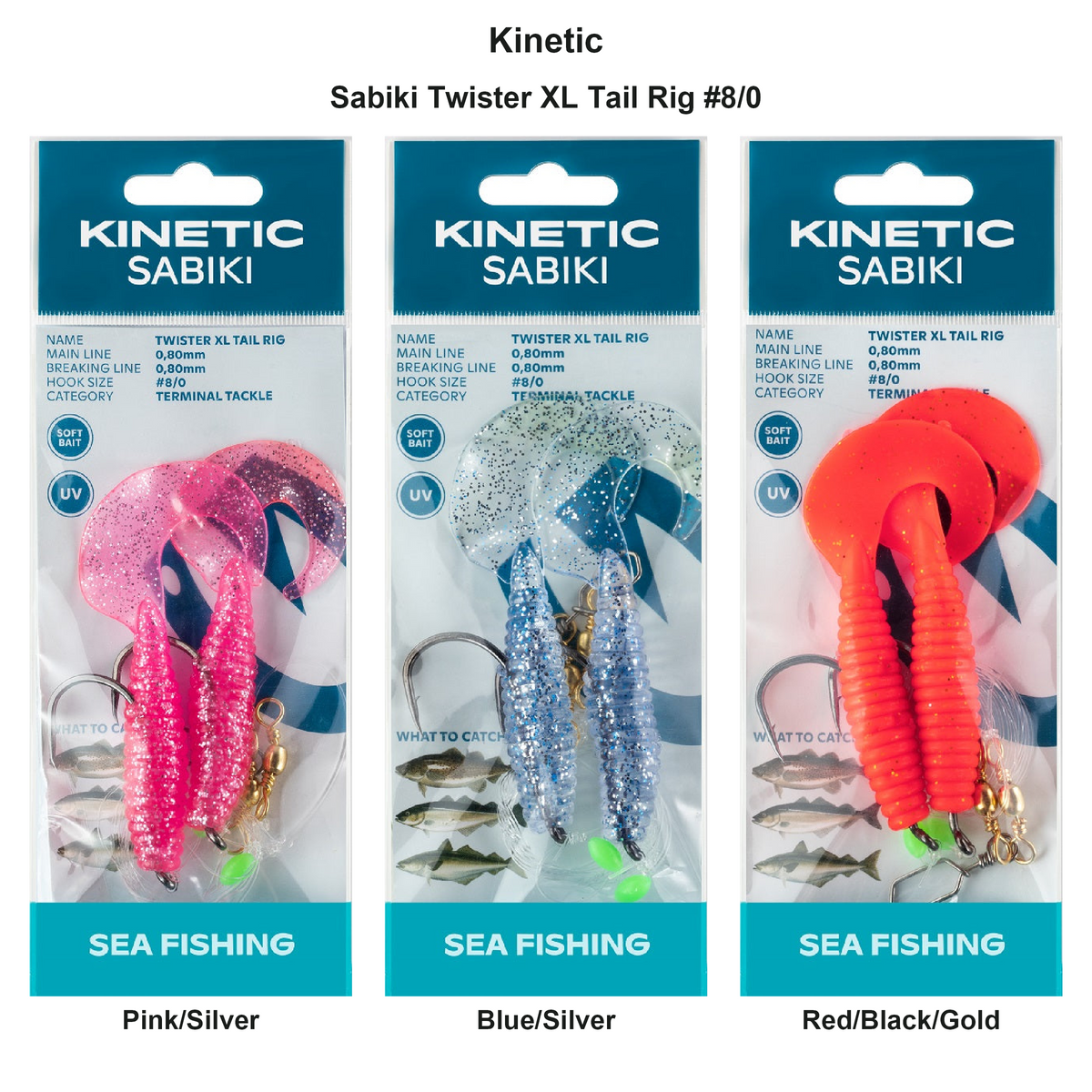 Farveoversigt – Kinetic Sabiki Twister XL Tail Rig #8/0