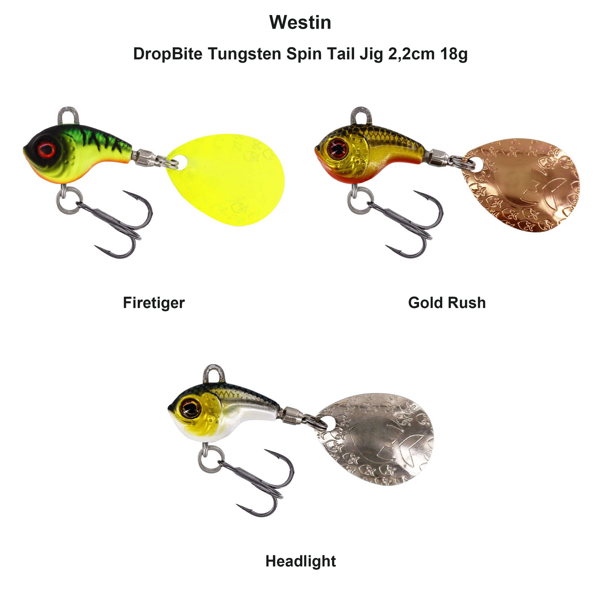 Farveoversigt – Westin DropBite Tungsten Spin Tail Jig 2,2cm 18g