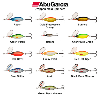 Farveoversigt – Abu Garcia Droppen Maxi Spinners