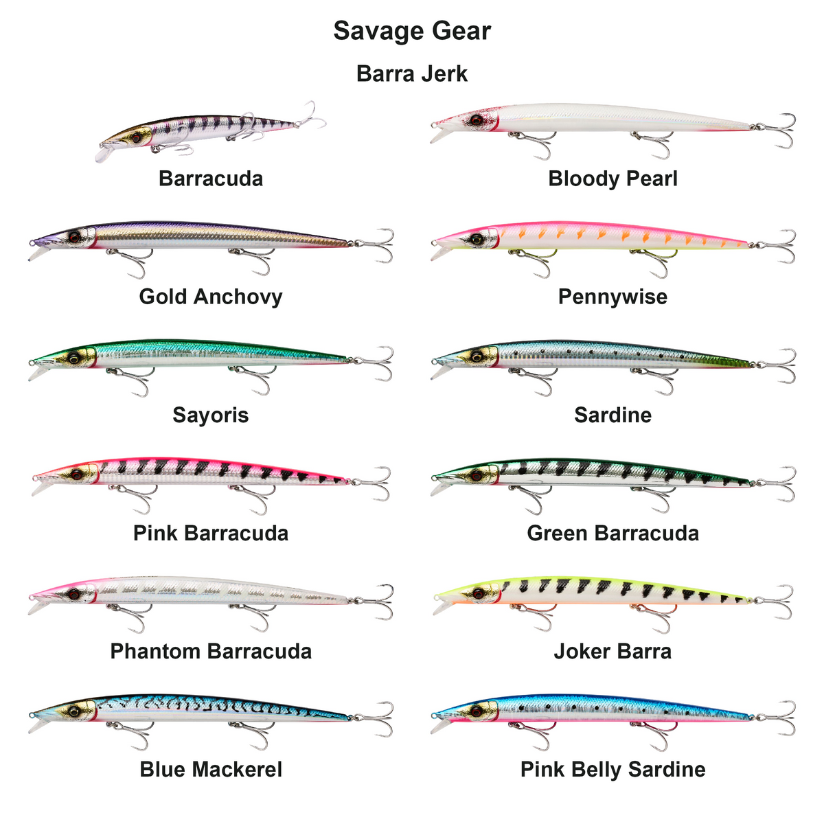 Farveoversigt – Savage Gear Barra Jerk