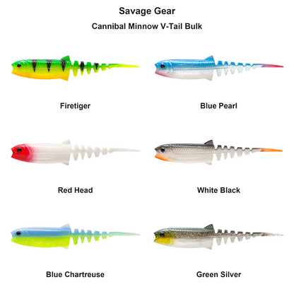 Farveoversigt – Savage Gear Cannibal Minnow V-Tail Bulk