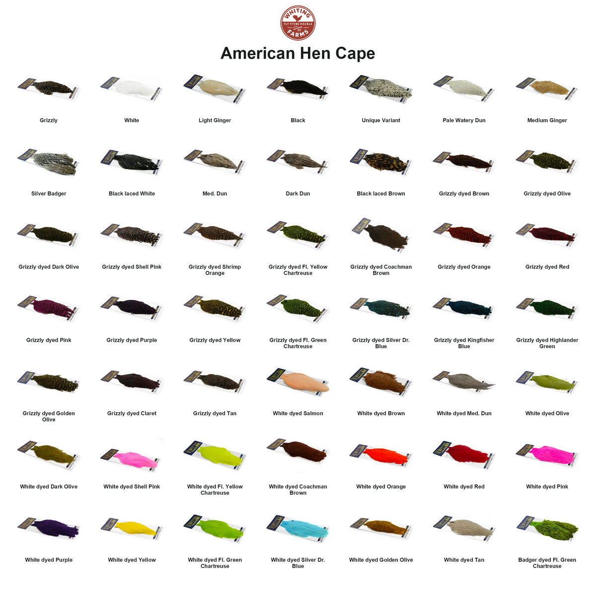 Farveoversigt – Whiting American Hen Cape